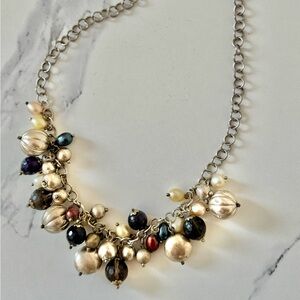 Pearl and Bead Cluster Necklace 90s Vintage